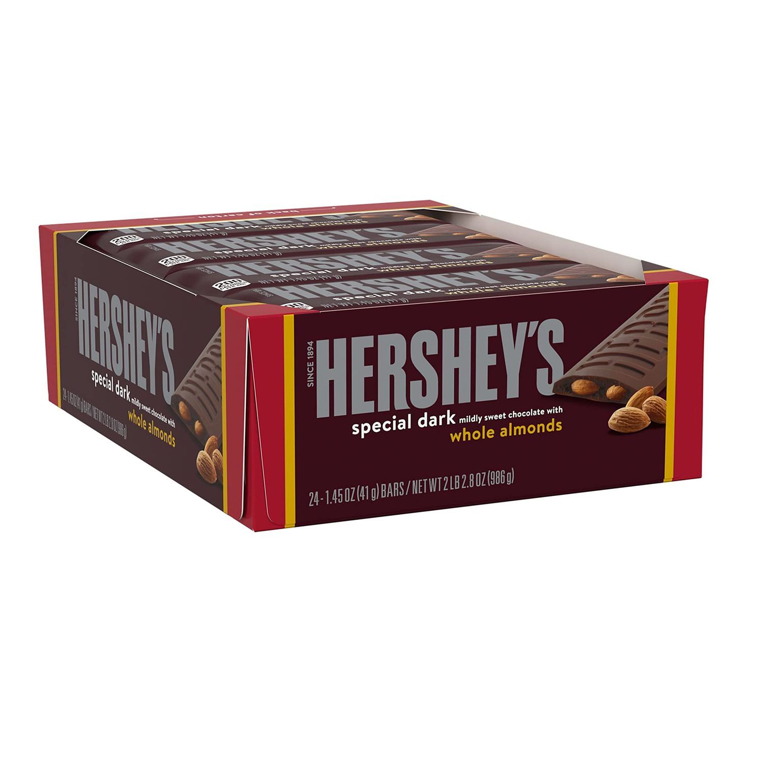 HERSHEY&#39;S SPECIAL DARK Chocolate with Whole Almonds Candy Bars, 1.45 oz (24 Count)