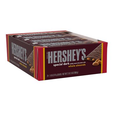 HERSHEY&#39;S SPECIAL DARK Chocolate with Whole Almonds Candy Bars, 1.45 oz (24 Count)