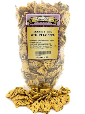 Corn Chips with Flax Seed, Healthy Snacks, Bulk Size (1 lb. Resealable Zip Lock Stand Up Bag)
