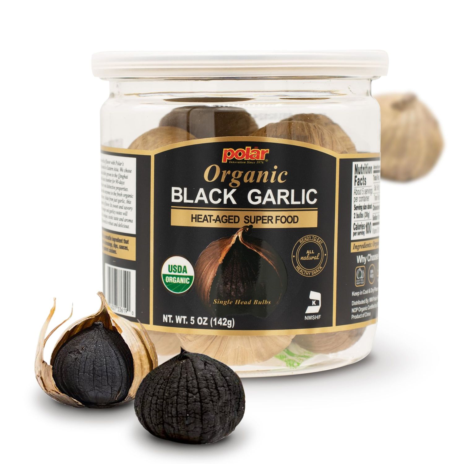 MW Polar USDA Organic Black Garlic 5 oz (Pack of 1), Whole Bulbs, Easy Peel, All Natural, Chemical Free, Kosher Friendly Ready to Eat Healthy Snack