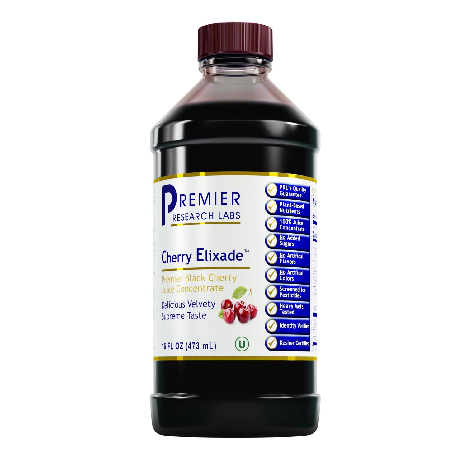 Premier Research Labs Cherry Elixade - Natural Energy Support - Quality Black Cherry Juice - Superfood Concentrate - Kosher Certified - No Added Sugar - 16 fl oz