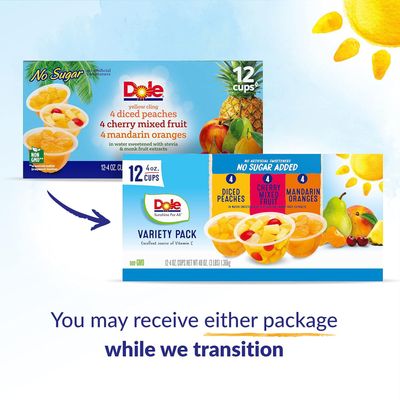 Dole Diced Peaches, Mandarin Oranges, and Cherry Mixed Fruit with No Sugar Added Variety Pack - Dole Fruit Bowls Snacks - 4 oz Fruit Bowls - 12 Pack