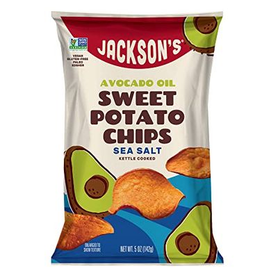 Jacksons Sweet Potato Kettle Chips with Sea Salt made with Premium Avocado Oil (5 oz, Pack of 12) - Allergen-friendly, Gluten Free, Peanut Free, Vegan, Paleo Friendly - Shark Tank Product