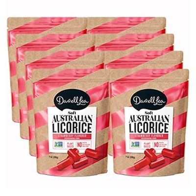 Darrell Lea Soft Australian Licorice Strawberry Flavor 7 Ounce Bag 8Pack  NonGMO No Palm Oil Plant Based No High Fructose Corn Syrup  Soft  Chewy Licorice Candy Made in Australia