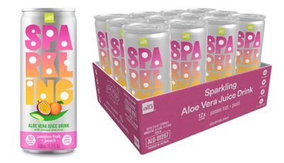 ALO Sparkling Passion Fruit &amp; Peach Carbonated Aloe Vera Juice Drink | 11.2 fl oz, Pack of 12 | Plant-Based Beverage, Vegan
