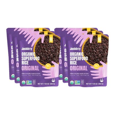 Jasberry Organic Rice - Superfood Rice with High Antioxidants, Ready to Eat or Heat, 100% Jasberry Rice, Non-GMO, Gluten-Free, USDA Certified Organic, Vegan, (7oz, 6-Pack)