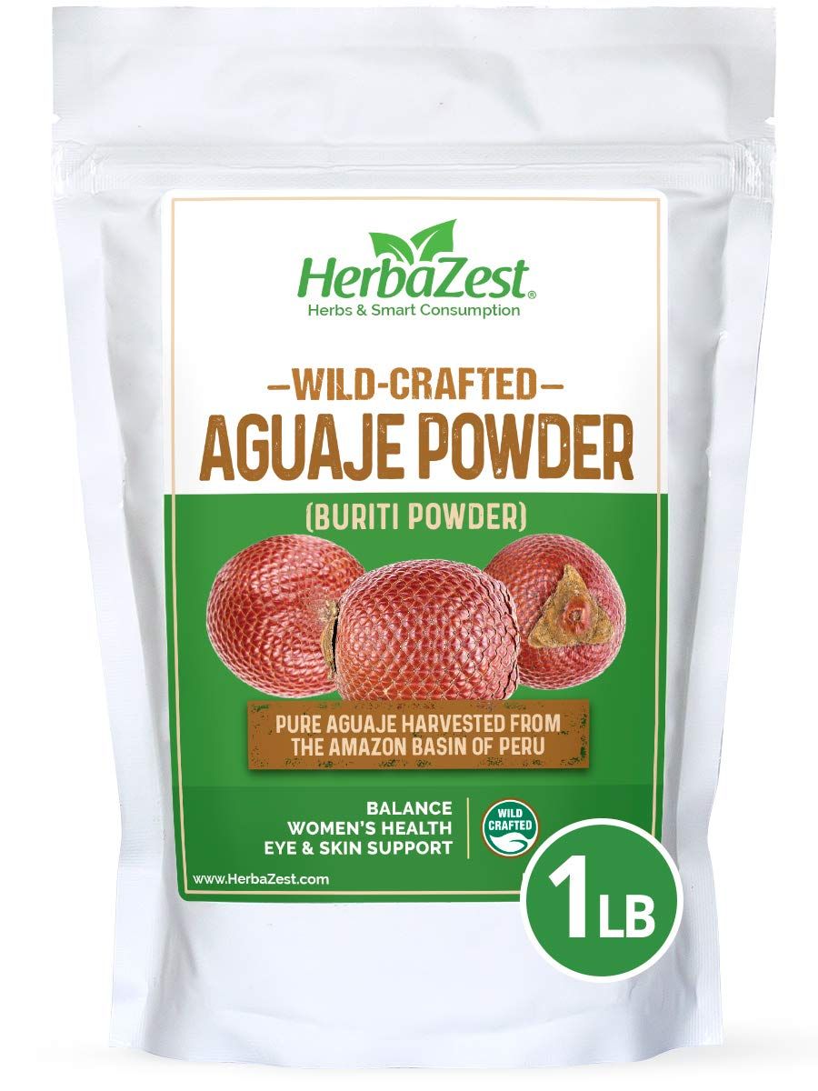 HerbaZest Aguaje Powder - 16 Ounce (1 Full LB) - Vegan &amp; Gluten Free - Wild Crafted &amp; 100% Pure - Perfect for Smoothies, Baked &amp; Non-Baked Goods, Yogurt &amp; Cereal, Ice Cream &amp; More