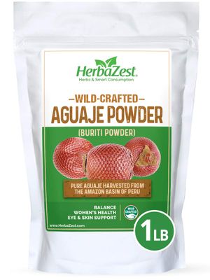 HerbaZest Aguaje Powder - 16 Ounce (1 Full LB) - Vegan &amp; Gluten Free - Wild Crafted &amp; 100% Pure - Perfect for Smoothies, Baked &amp; Non-Baked Goods, Yogurt &amp; Cereal, Ice Cream &amp; More