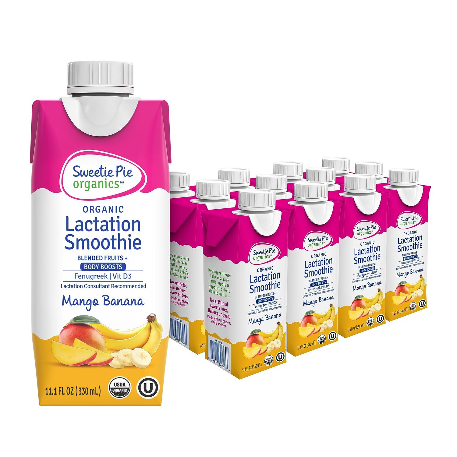 Sweetie Pie Organics Lactation Smoothie, Mango Banana, Supports Breastmilk Production for Nursing and Pumping - No Artificial Sweeteners, Flavors or Dyes, 12 Pack