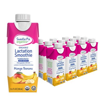 Sweetie Pie Organics Lactation Smoothie, Mango Banana, Supports Breastmilk Production for Nursing and Pumping - No Artificial Sweeteners, Flavors or Dyes, 12 Pack