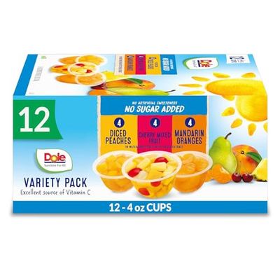 Dole Diced Peaches, Mandarin Oranges, and Cherry Mixed Fruit with No Sugar Added Variety Pack - Dole Fruit Bowls Snacks - 4 oz Fruit Bowls - 12 Pack