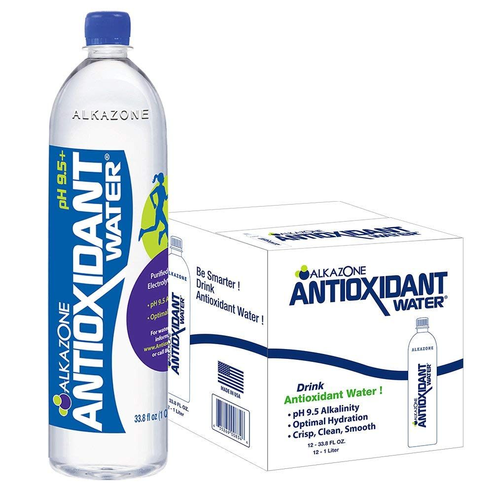 Alkazone Antioxidant Alkaline Bottled Water, Enhanced with Antioxidants, Purified Water with Electrolytes, Added for Taste, pH Balanced to 9.5, 33.8 oz, (Pack of 12)