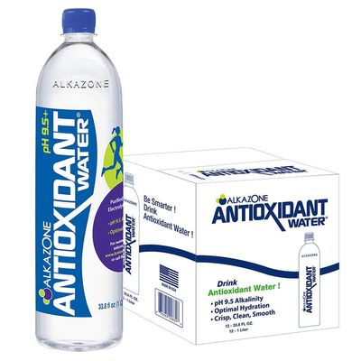 Alkazone Antioxidant Alkaline Bottled Water, Enhanced with Antioxidants, Purified Water with Electrolytes, Added for Taste, pH Balanced to 9.5, 33.8 oz, (Pack of 12)