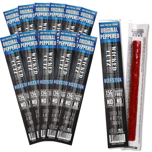 Original Peppered Beef Sticks | Tender, Flavorful, Extra Large Beef Jerky Sticks with 15g of Protein Per Meat Stick, Gluten Free, High Protein, Low Carb, Healthy Snacks for Adults (12 Sticks)