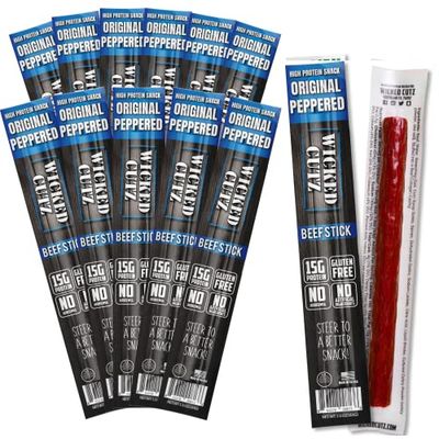 Original Peppered Beef Sticks | Tender, Flavorful, Extra Large Beef Jerky Sticks with 15g of Protein Per Meat Stick, Gluten Free, High Protein, Low Carb, Healthy Snacks for Adults (12 Sticks)