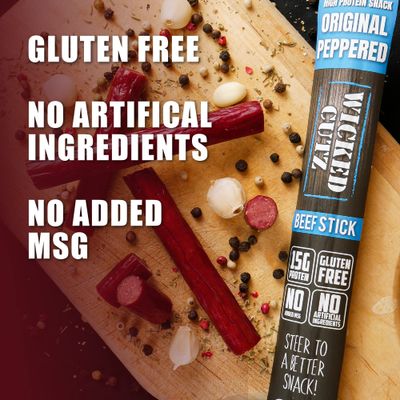 Original Peppered Beef Sticks | Tender, Flavorful, Extra Large Beef Jerky Sticks with 15g of Protein Per Meat Stick, Gluten Free, High Protein, Low Carb, Healthy Snacks for Adults (12 Sticks)