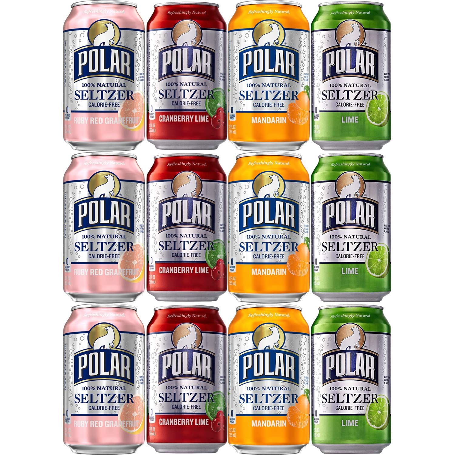 Polar Seltzer Variety Special, Cranberry Lime, Mandarin, Ruby Red Grapefruit, Lime Flavor, 12 oz Can (3 x 4 Flavors, Total of 12 Cans