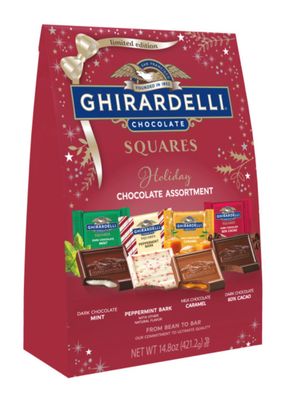 Ghirardelli Chocolate Squares Limited Edition Holiday Assortment | 14.8 oz XL Bag | Dark Chocolate, Mint Peppermint, Bark Milk Chocolate, Caramel Dark Chocolate 60% Cacao