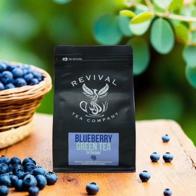 Revival Tea Company Blueberry Green Tea - Green Tea Blend with Natural Blueberry Flavor - 24 Tea Bags