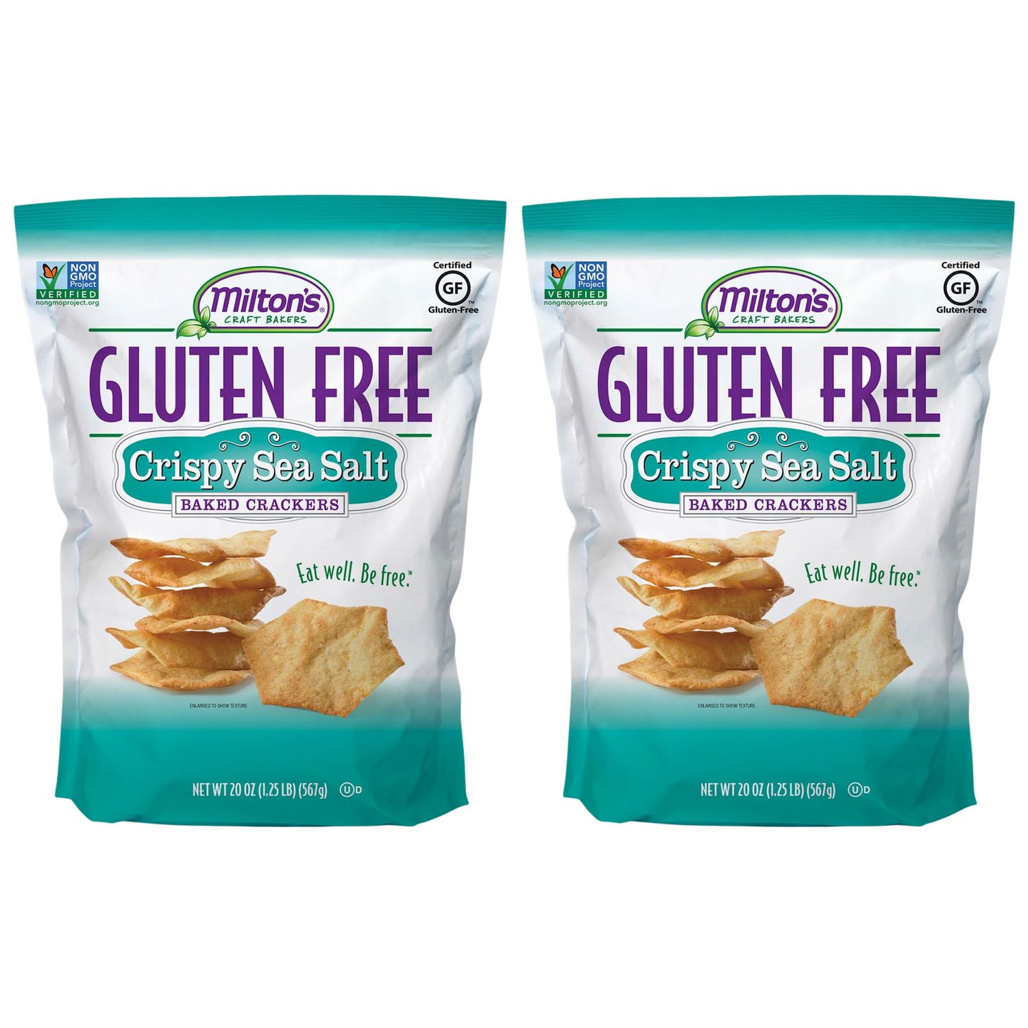 Milton&#39;s Craft Bakers Gluten Free Crispy Sea Salt Crackers - Baked Sea Salt Crackers, Non-GMO Project Verified, Kosher, Certified Gluten Free Sea Salt Snack, 5 Grains In Every Bite - 20 Oz, Pack of 2
