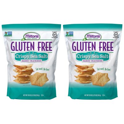 Milton&#39;s Craft Bakers Gluten Free Crispy Sea Salt Crackers - Baked Sea Salt Crackers, Non-GMO Project Verified, Kosher, Certified Gluten Free Sea Salt Snack, 5 Grains In Every Bite - 20 Oz, Pack of 2