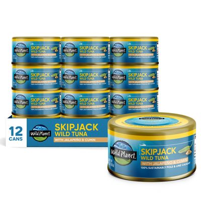 Wild Planet Wild Skipjack Tuna with Jalepeno &amp; Cumin Tinned Fish, Canned Tuna, Sustainably Wild-Caught, 3 oz pack of 12