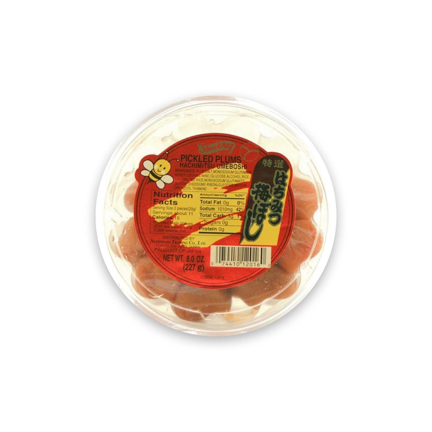 Shirakiku Hachimitsu Umeboshi | Japanese Honey Pickled Plums for Sour &amp; Sweet Flavor | Made with Plum, Salt, Monosodium Glutamate, Honey, and Cooking Wine | 8 oz Pack of 1