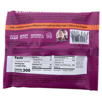 Erin Baker's Breakfast Cookies - Oatmeal Raisin, Whole Grain, Non-GMO, Naturally Sweetened, Healthy Snack - 3 oz, 12-Pack - 90010