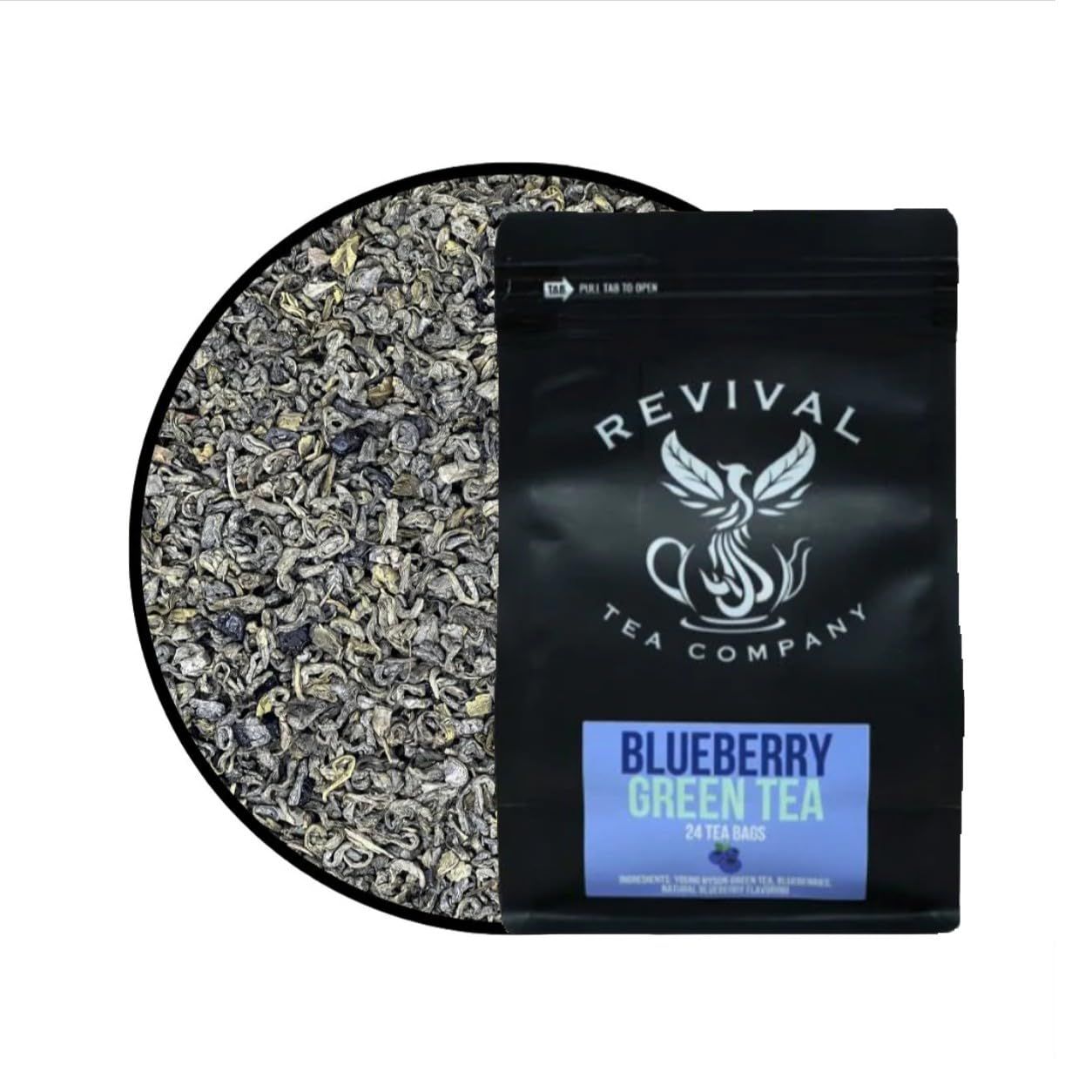 Revival Tea Company Blueberry Green Tea - Green Tea Blend with Natural Blueberry Flavor - 24 Tea Bags