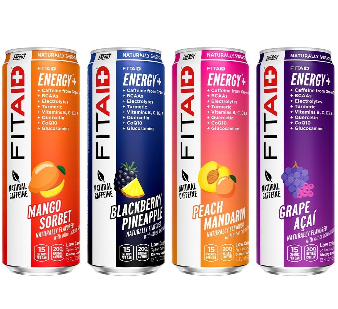 LIFEAID FITAID Energy, 200mg Natural Caffeine, Keto, Variety Pack, Optimum Performance Formula: BCAAs, Quercetin, Electrolytes, Omega-3s, 15 Calories, Paleo, Vegan &amp; Gluten-Free, 12 Fl Oz (Pack of 12)
