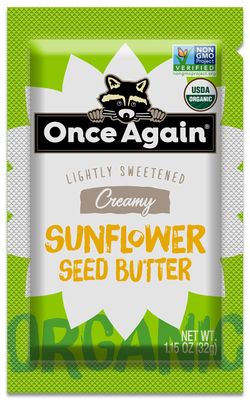 Once Again Organic Creamy Sunflower Butter - 1.15oz Squeeze Packs, 10 Count - Lightly Salted &amp; Sweetened - Peanut Free, USDA Organic, Gluten Free Certified, Vegan, Kosher