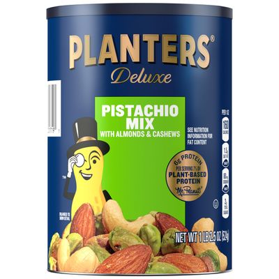 PLANTERS Pistachio Lovers Nut Mix, Mixed Nuts Snack with Pistachios no shell, Almonds &amp; Cashews, Party Snacks, Plant-Based Protein, After School Snack, Bulk Nuts, Kosher 1lb 2.5oz Canister