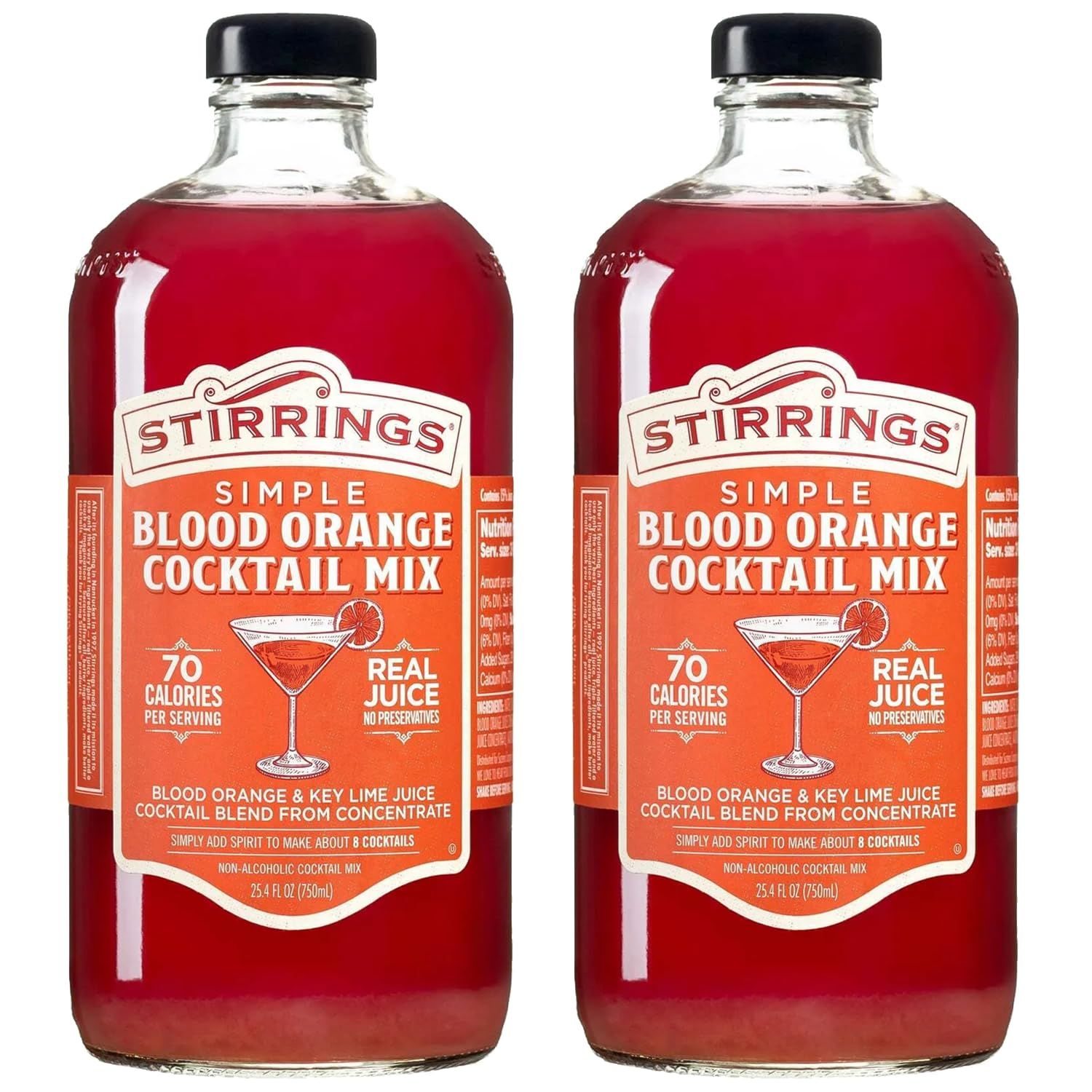 Stirrings 2 Pack Blood Orange Cocktail Mix 750ml Bottles - Real Juice No Preservatives - 90 Calories - Drink Mixer