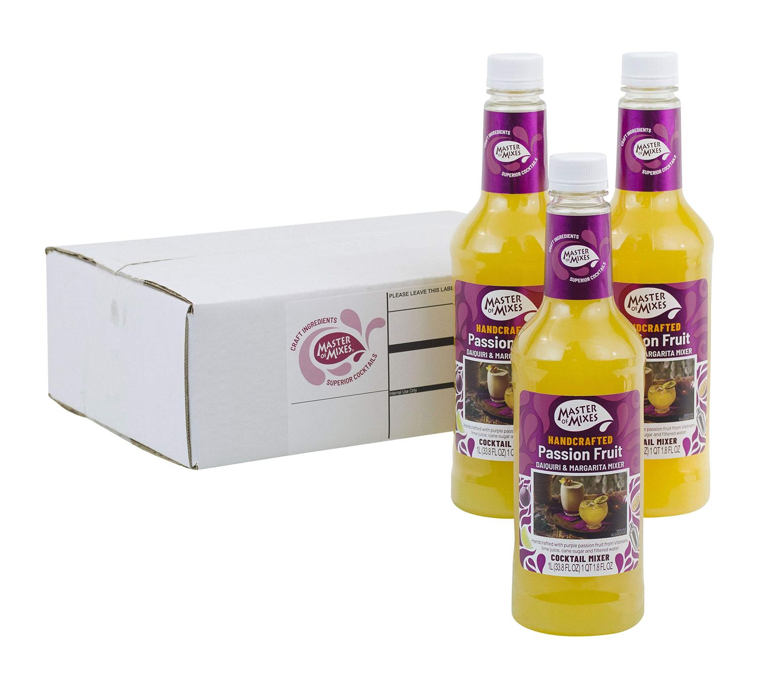 Master of Mixes Passion Fruit Drink Mix, Ready To Use, 1 Liter Bottle (33.8 Fl Oz), Pack of 3