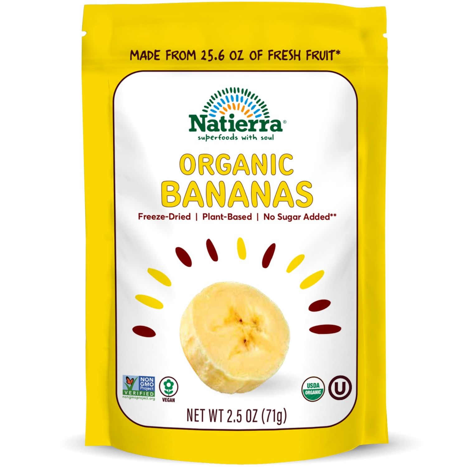 NATIERRA Organic Freeze-Dried Bananas USDA Certified Organic, Vegan &amp; Non-GMO 2.5 Ounce (Pack of 1)