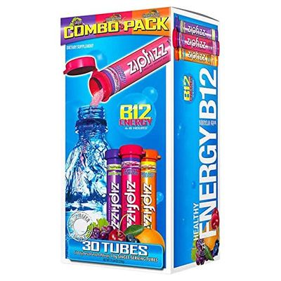 Zipfizz Healthy Energy Drink Mix, Hydration with B12 and MultiVitamins, Variety Pack - Grape, Fruit Punch, Orange Soda - Healthy Energy drink 30 Tubes. (1 - Pack)