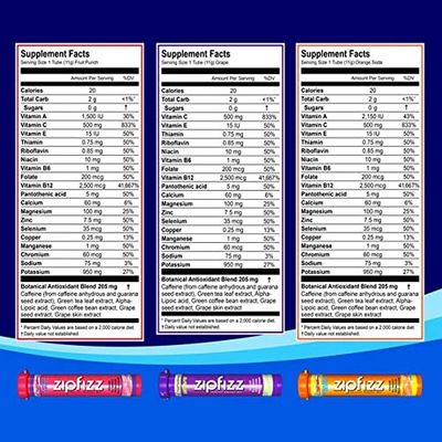 Zipfizz Healthy Energy Drink Mix, Hydration with B12 and MultiVitamins, Variety Pack - Grape, Fruit Punch, Orange Soda - Healthy Energy drink 30 Tubes. (1 - Pack)