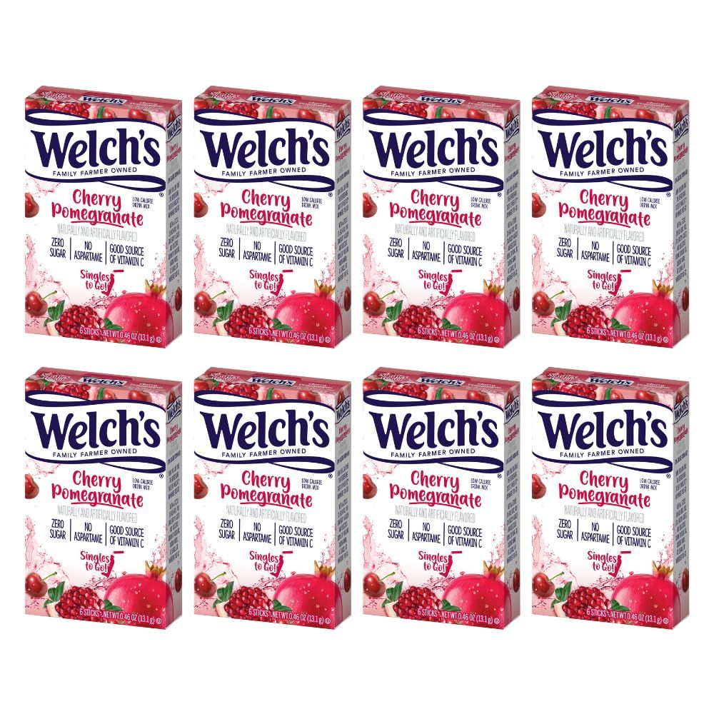 Welch&#39;s Singles To Go Water Drink Mix - Powder Sticks, Cherry Promegranate, 0.46 Ounce, 6CT (Pack of 8)