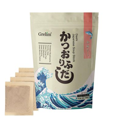 Grelim Dashi Stock Japan Dashi Soup 18 Packets, Natural Domestic Ingredients, Additive Free, MSG Free, Made in Japan Extremely Tasty 8g x 18 Pacs 5.04 Oz