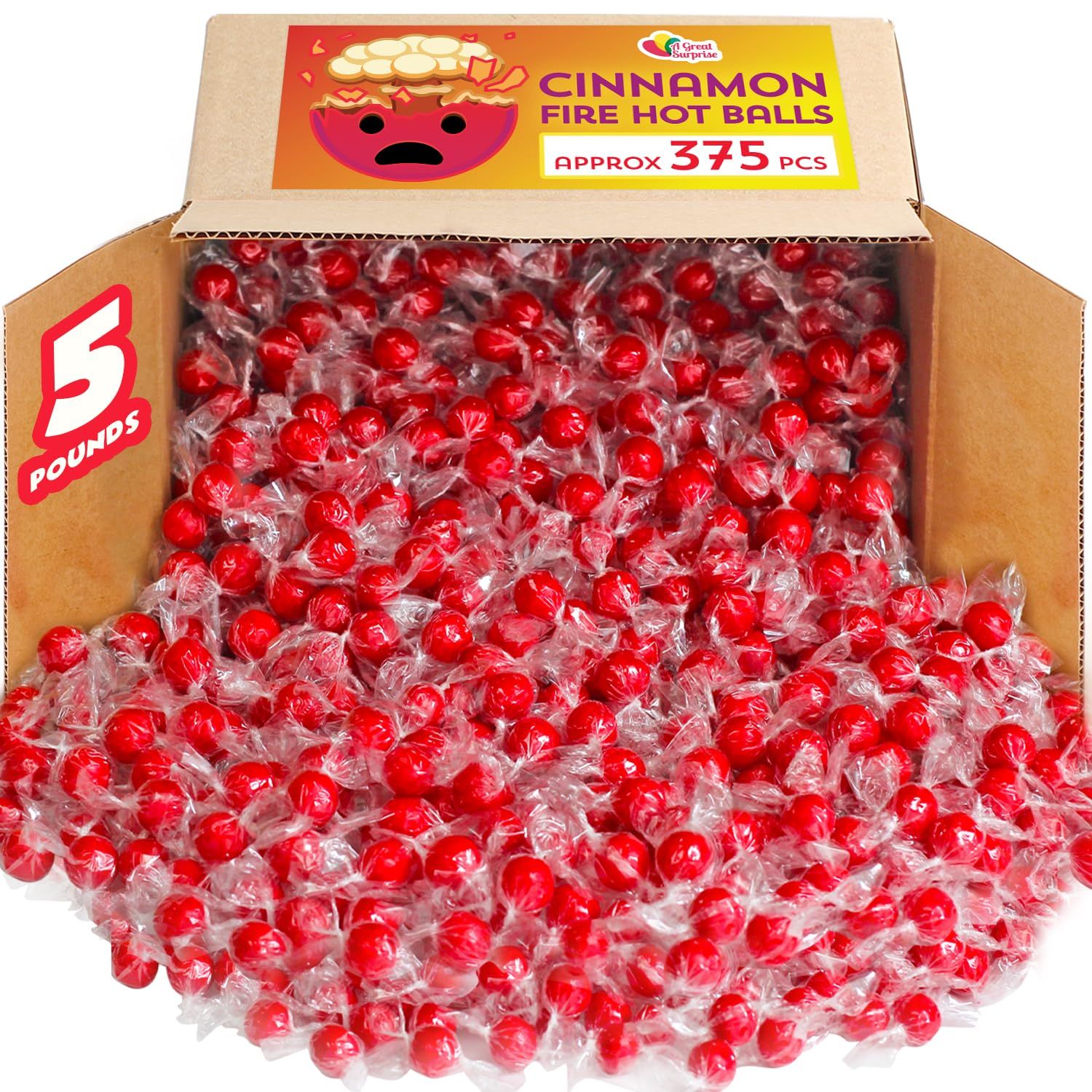 Red Hot Cinnamon Candy Balls - 5 Pounds - Valentine&#39;s Red Candy Bulk - Individually Wrapped Hot Fire Candies - Bulk Red Candies - Cinnamon Hot Candies