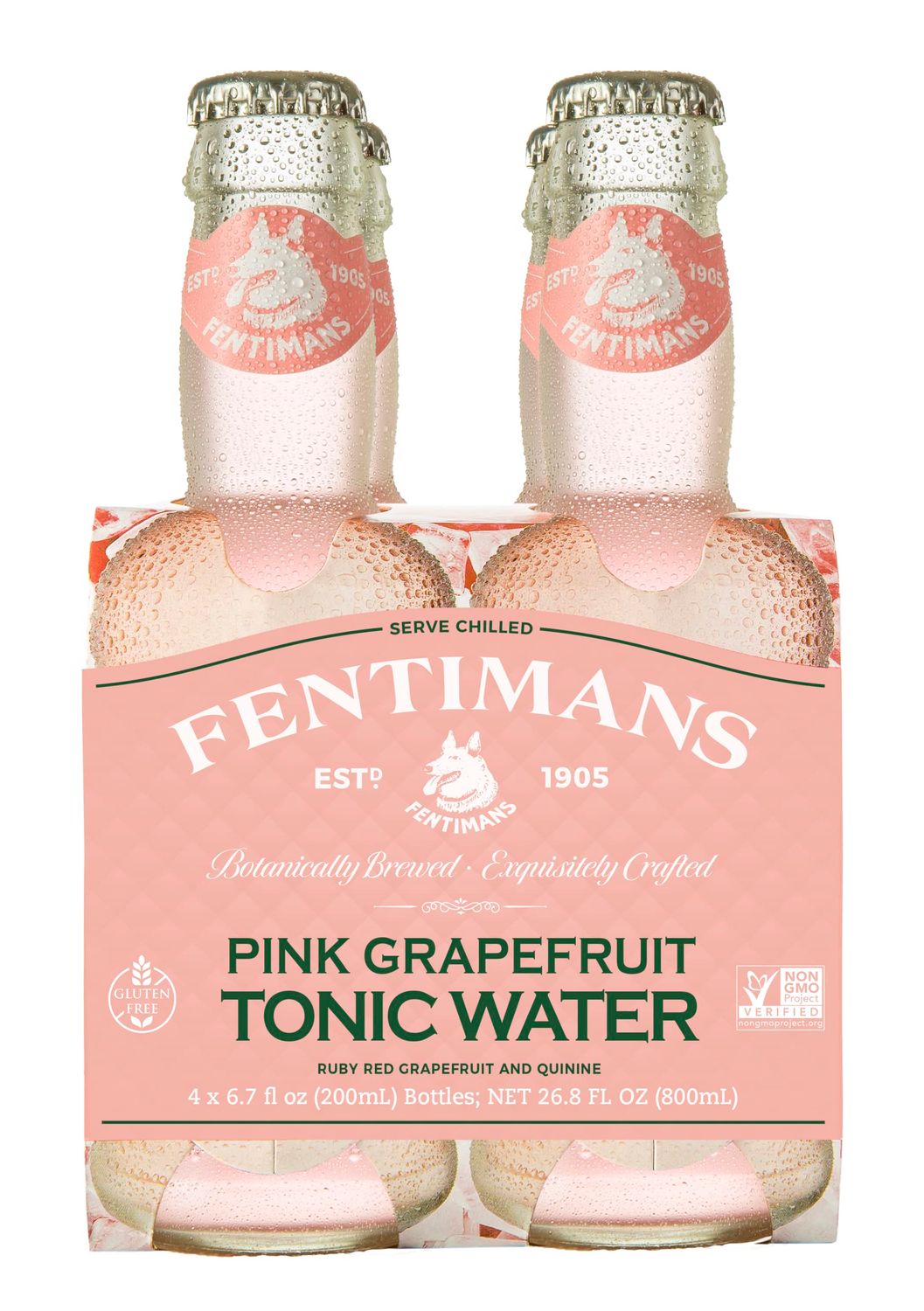 Fentimans Sparkling Pink Grapefruit Tonic Water - Grapefruit Sparkling Water, Craft Soda, Mixer with Natural Ingredients, Botanically Brewed - 6.7 Fl Oz (Pack of 4)