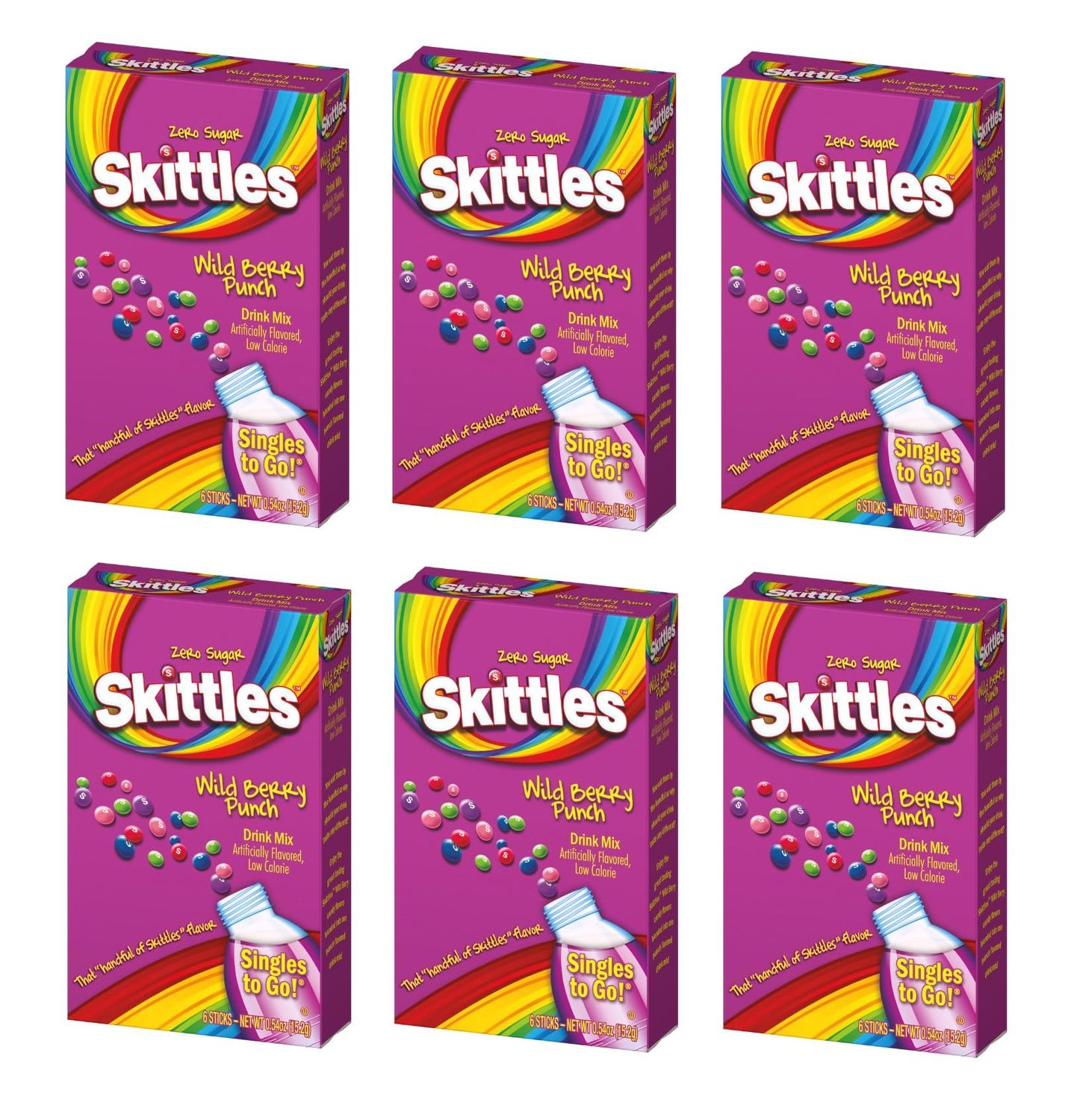Skittles Singles To Go Drink Mix, Wild Berry Punch, 6 pack, 6 count boxes