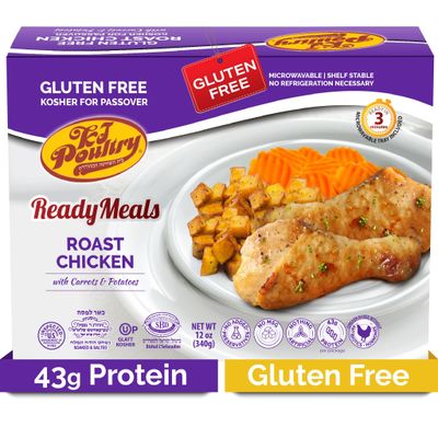 KJ Poultry Kosher for Passover Gluten Free Meals, Roast Chicken with Potato &amp; Carrots (1 Pack) Prepared Entree Fully Cooked, Shelf Stable Microwave Dinner, Travel Military Camping