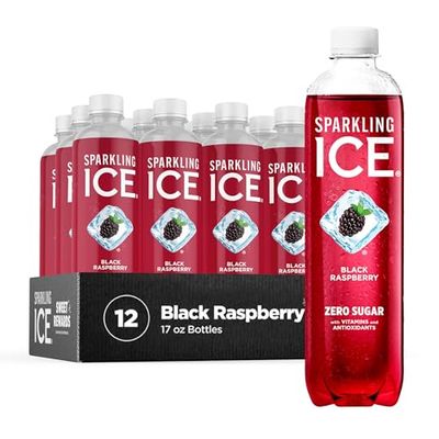 Sparkling Ice, Black Raspberry Sparkling Water, Zero Sugar Flavored Water, with Vitamins and Antioxidants, Low Calorie Beverage, 17 fl oz Bottles (Pack of 12)