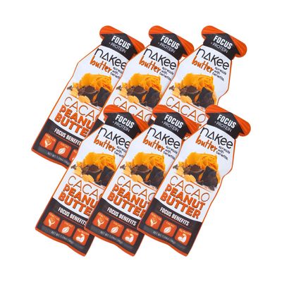 Nakee Butter Focus Nut Butter: High-Protein, Low-Carb Keto Peanut Butter with Cacao &amp; MCT Oil, 12g Protein - On-The-Go, 6 Packs.