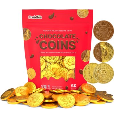 Milk Chocolate Coins, Gold Half Dollar Chocolate Coins, Made with Premium Belgian Chocolate, Nut Free, Non-GMO, Kosher Dairy (25-Pack)
