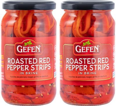 Gefen Roasted Red Pepper Strips, 16 oz (2 Pack) | Roasted Peppers in Brine | Kosher (including Passover)