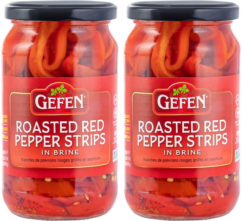 Gefen Roasted Red Pepper Strips, 16 oz (2 Pack) | Roasted Peppers in Brine | Kosher (including Passover)