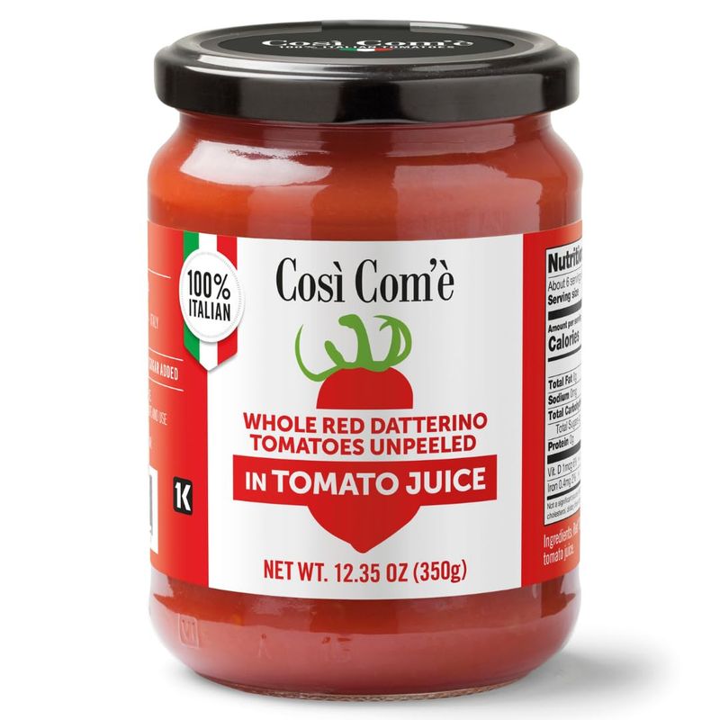 Cosi Come Datterino, Red Tomatoes Unpeeled in Tomato Juice, Datterini Tomatoes in Juice (12.354 oz) 350 g, low-acid, No additives, no preservatives, 100% Natural, Non-GMO, Product of Italy