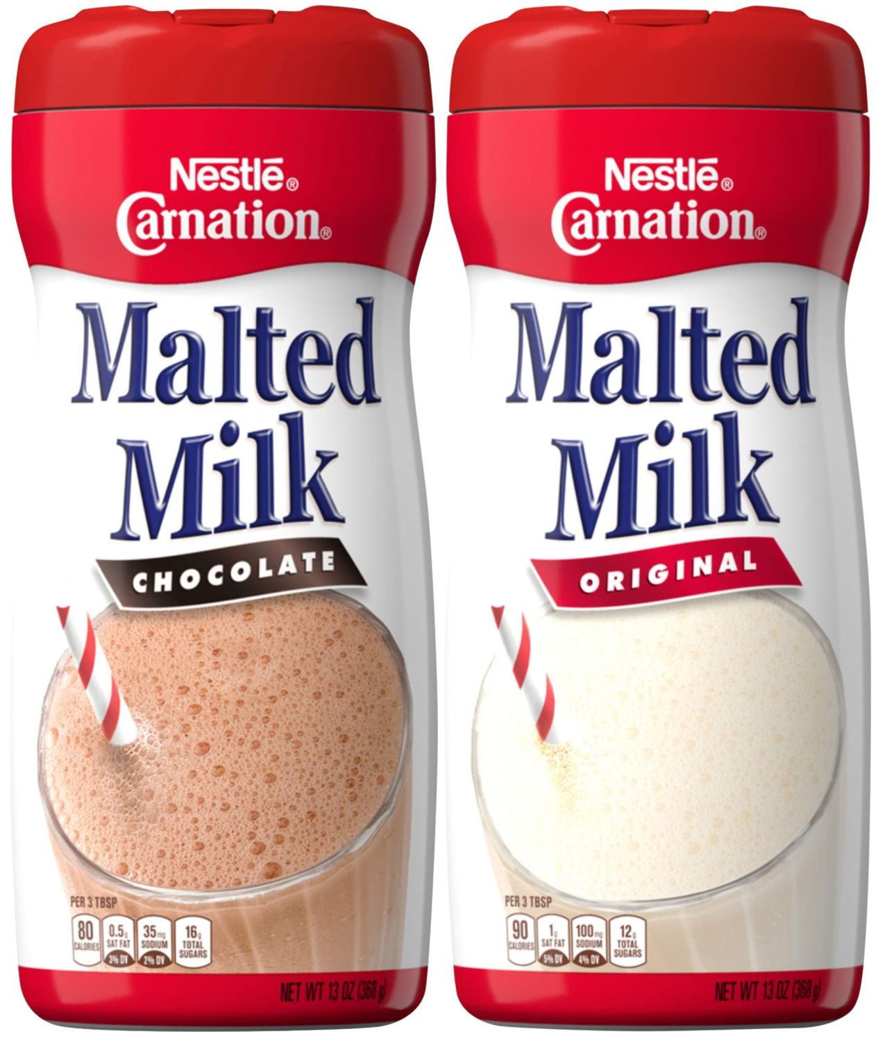 Nestle Carnation Malted Milk Powder, Chocolate and Orginal Flavor Bundle, 13 Oz Containers (2 Items)